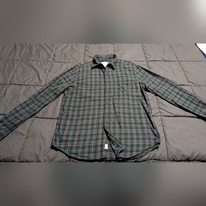 AMERICAN EAGLE Men's Green and Navy Super Soft button down Plaid Shirt Size Med